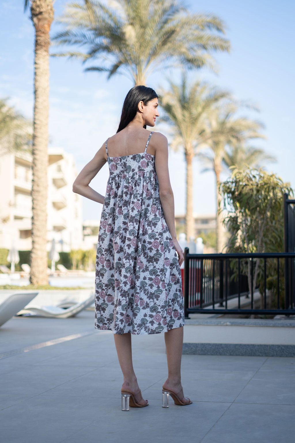 Off White Floral Printed Cotton Dress for Women - SanskrutiHomes 