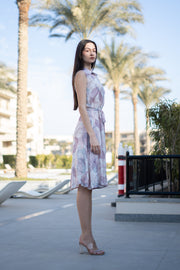 Off White Floral Printed Cotton Dress - SanskrutiHomes 