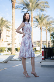 Off White Floral Printed Cotton Dress - SanskrutiHomes 