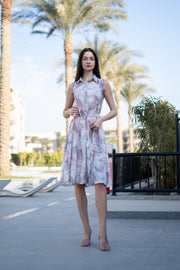 Off White Floral Printed Cotton Dress - SanskrutiHomes 