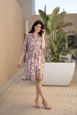 Women Cotton Grey Solid Solid Dress - SanskrutiHomes 