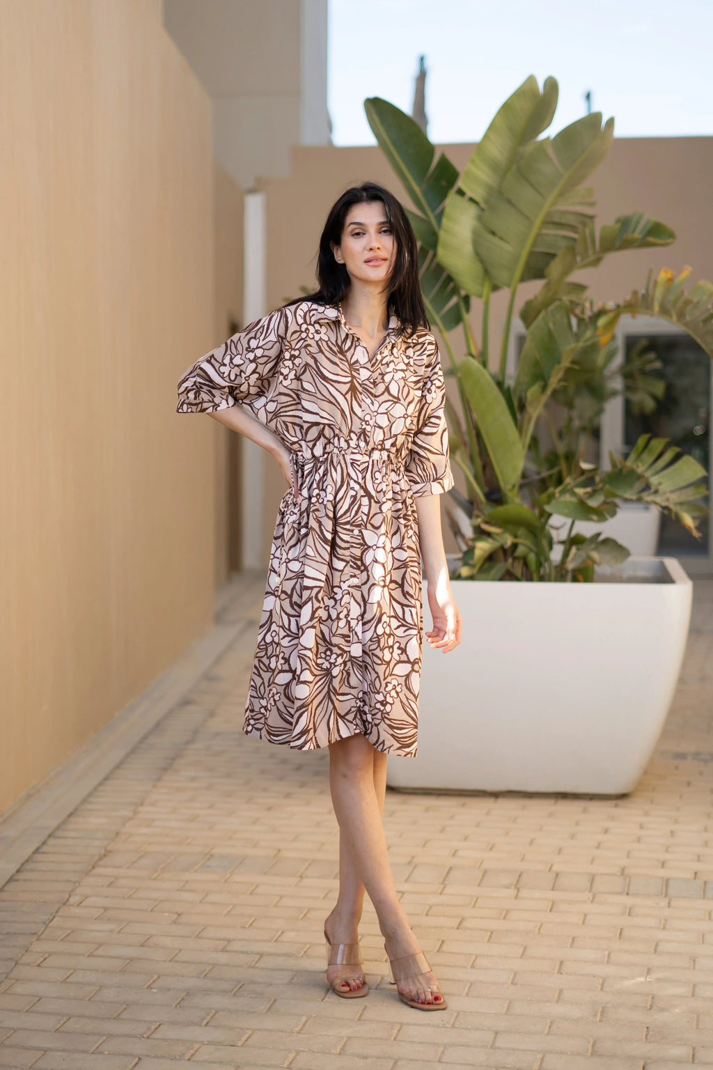 Women Cotton Grey Solid Solid Dress - SanskrutiHomes 