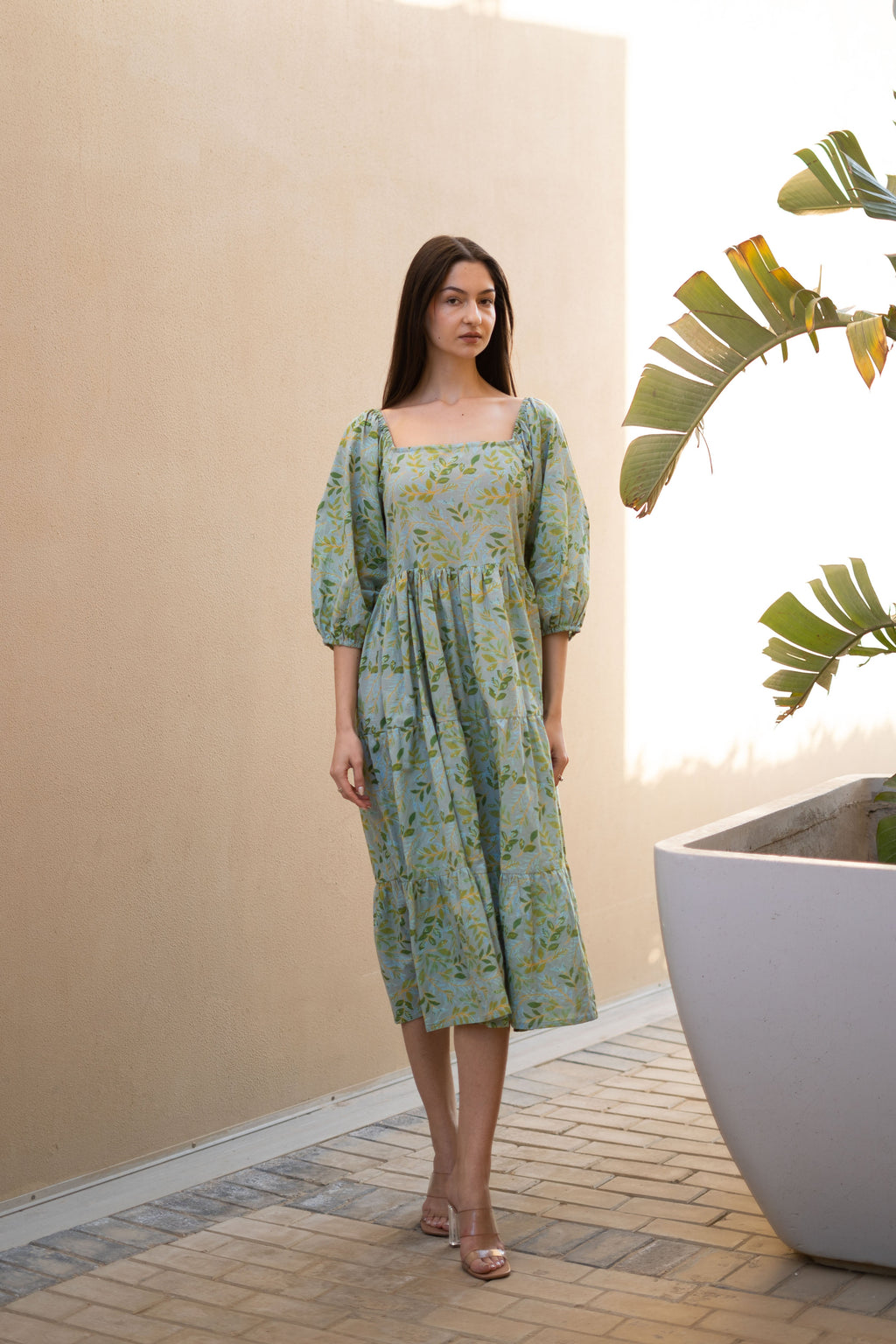 Women Cotton Grey Floral Printed Dress