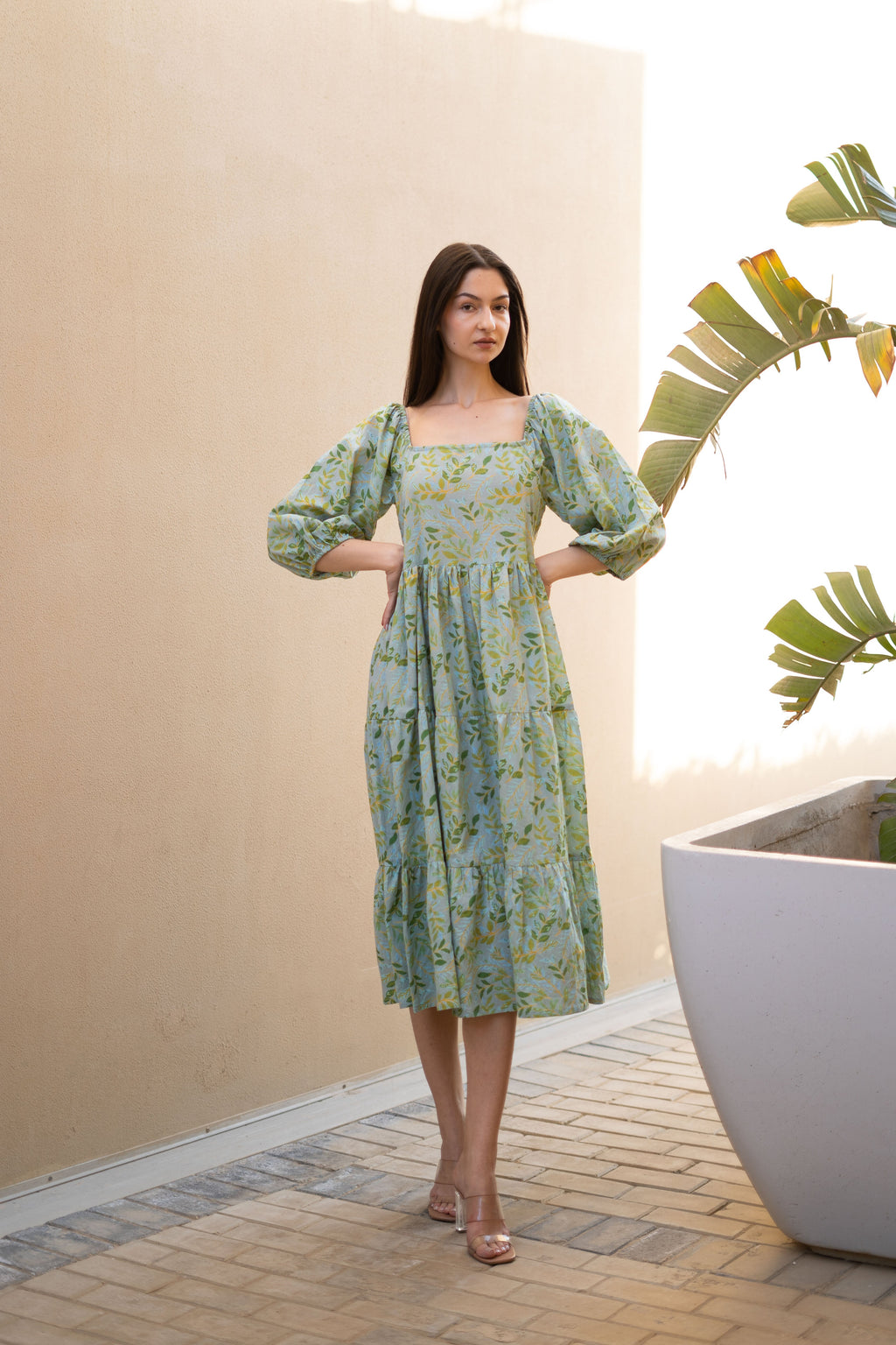 Women Cotton Grey Floral Printed Dress