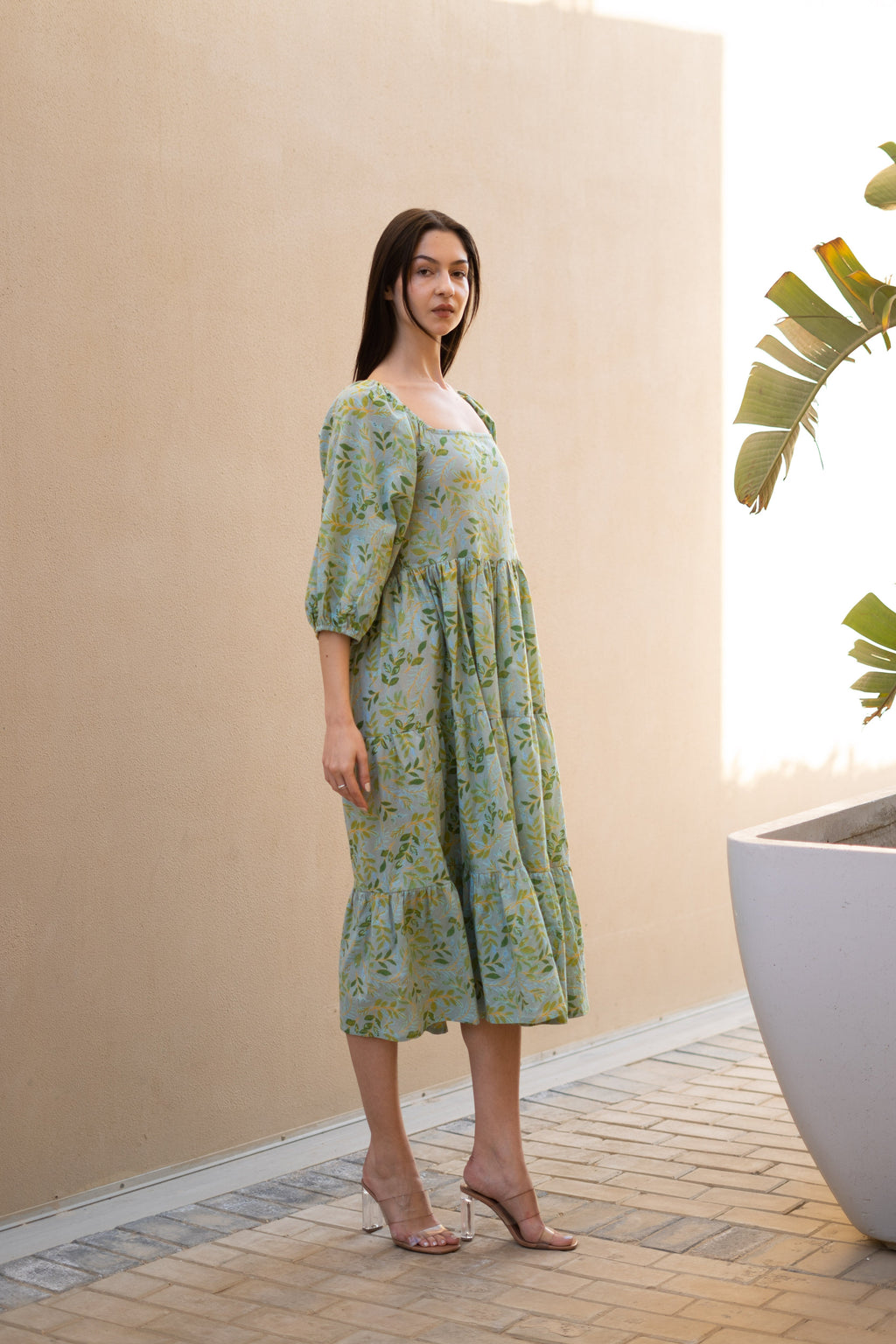 Women Cotton Grey Floral Printed Dress