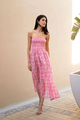 Women Off-Shoulder Pink Printed Dress - SanskrutiHomes 