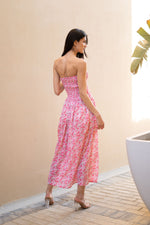 Women Off-Shoulder Pink Printed Dress - SanskrutiHomes 