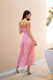 Women Off-Shoulder Pink Printed Dress - SanskrutiHomes 