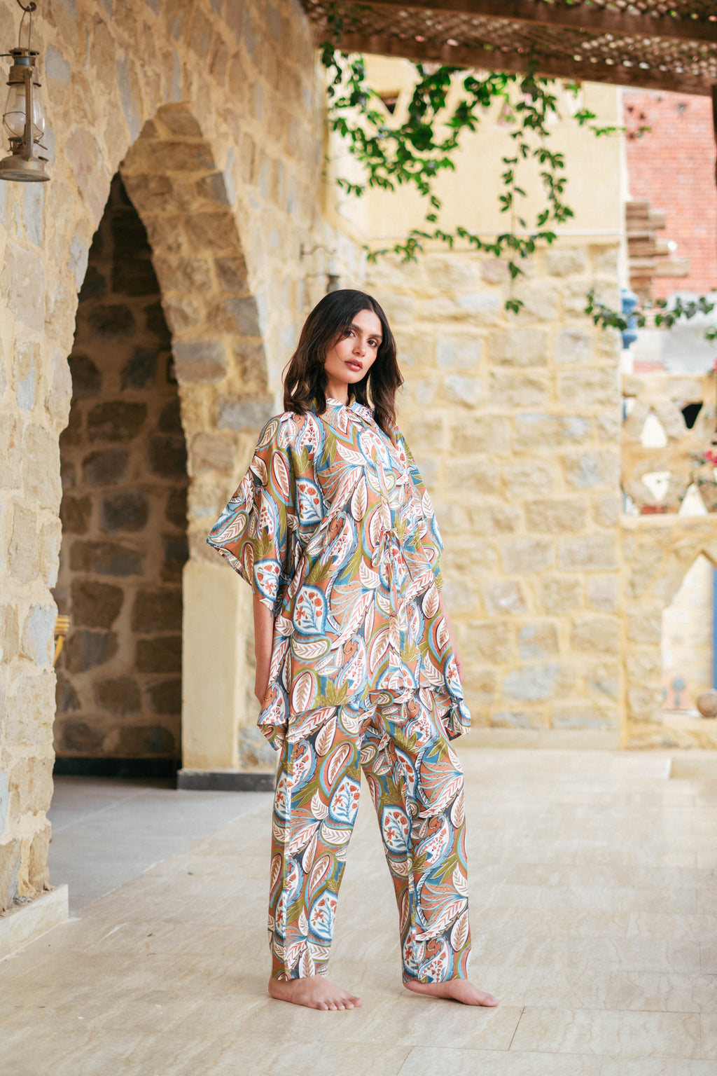 Green Shirt Collar Viscose Rayon Printed Co-Ords Set