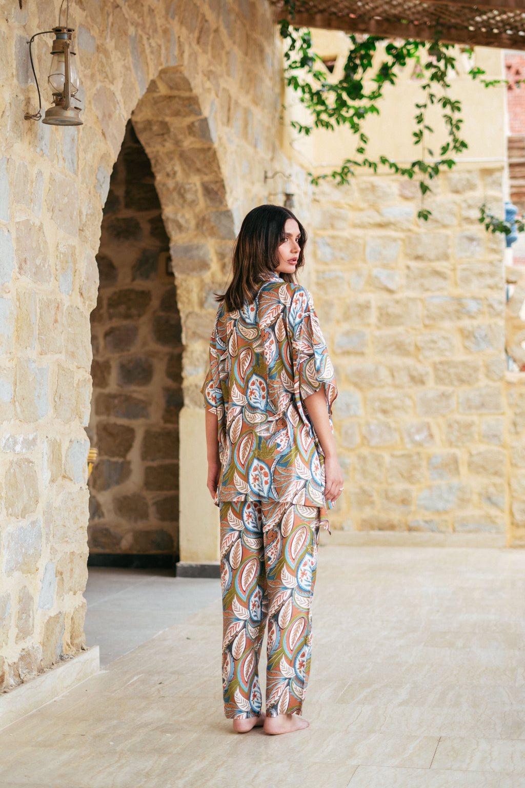 Green Shirt Collar Viscose Rayon Printed Co-Ords Set