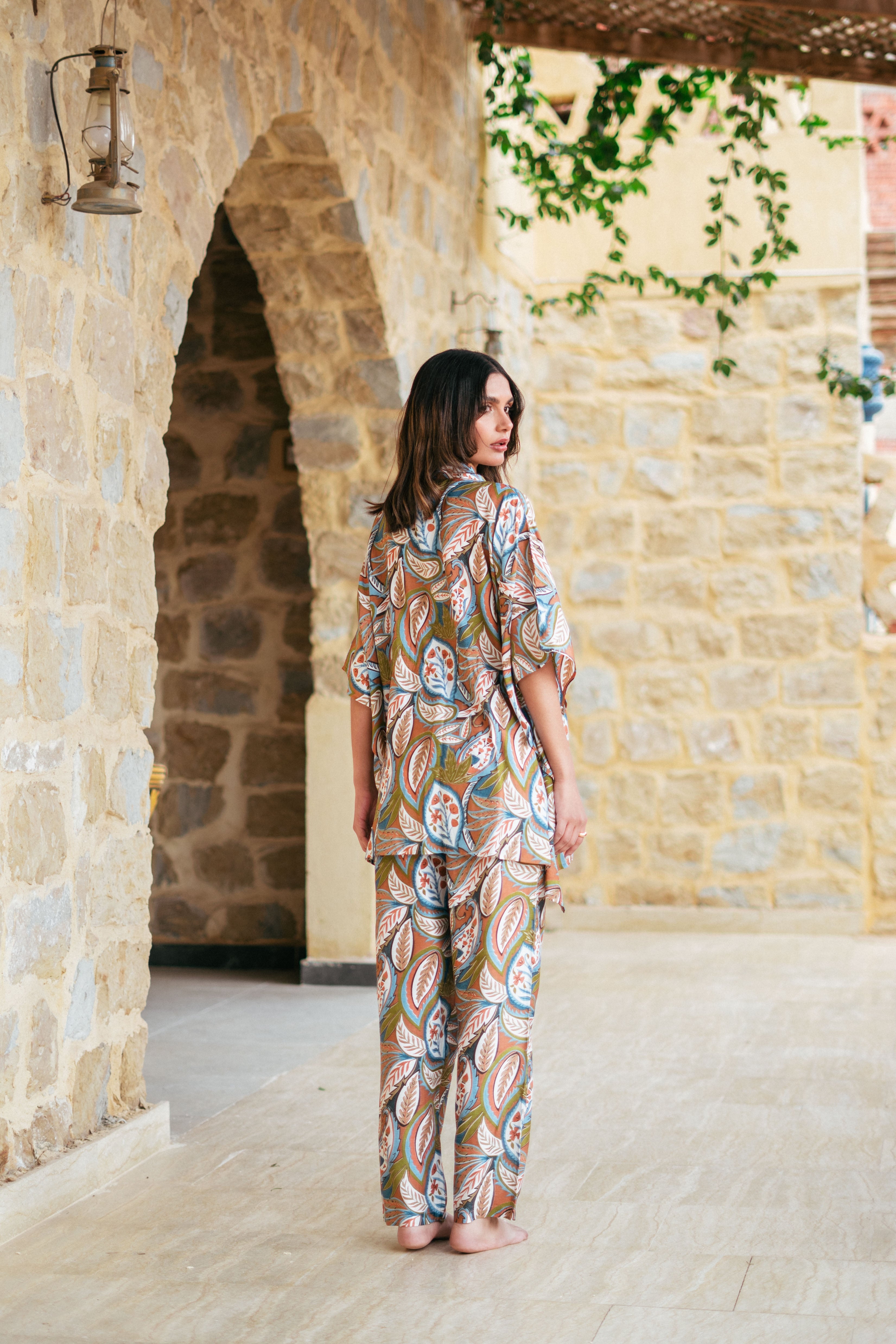 Green Shirt Collar Viscose Rayon Printed Co-Ords Set