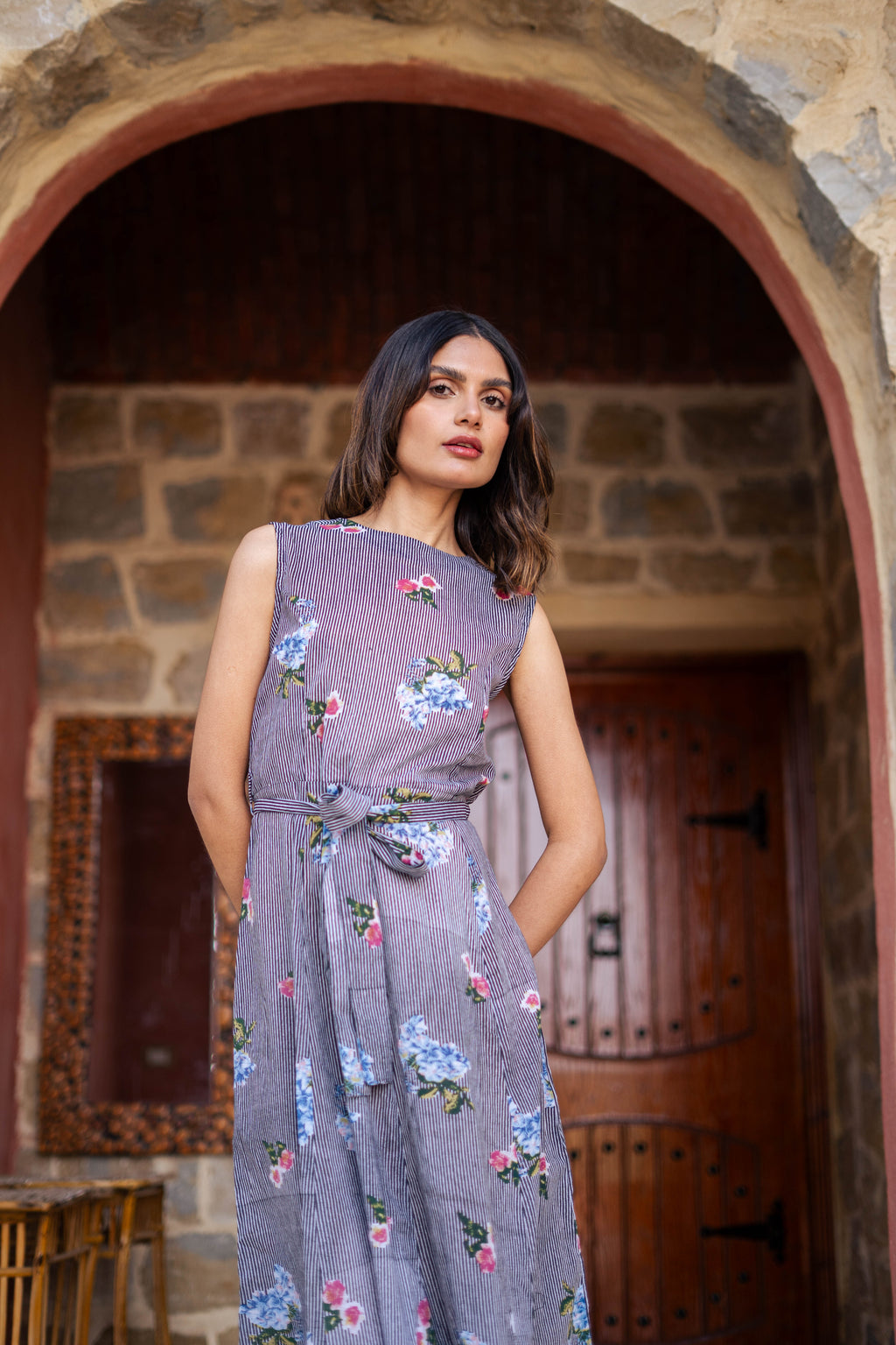 Cotton Round Neck Floral Printed Dress