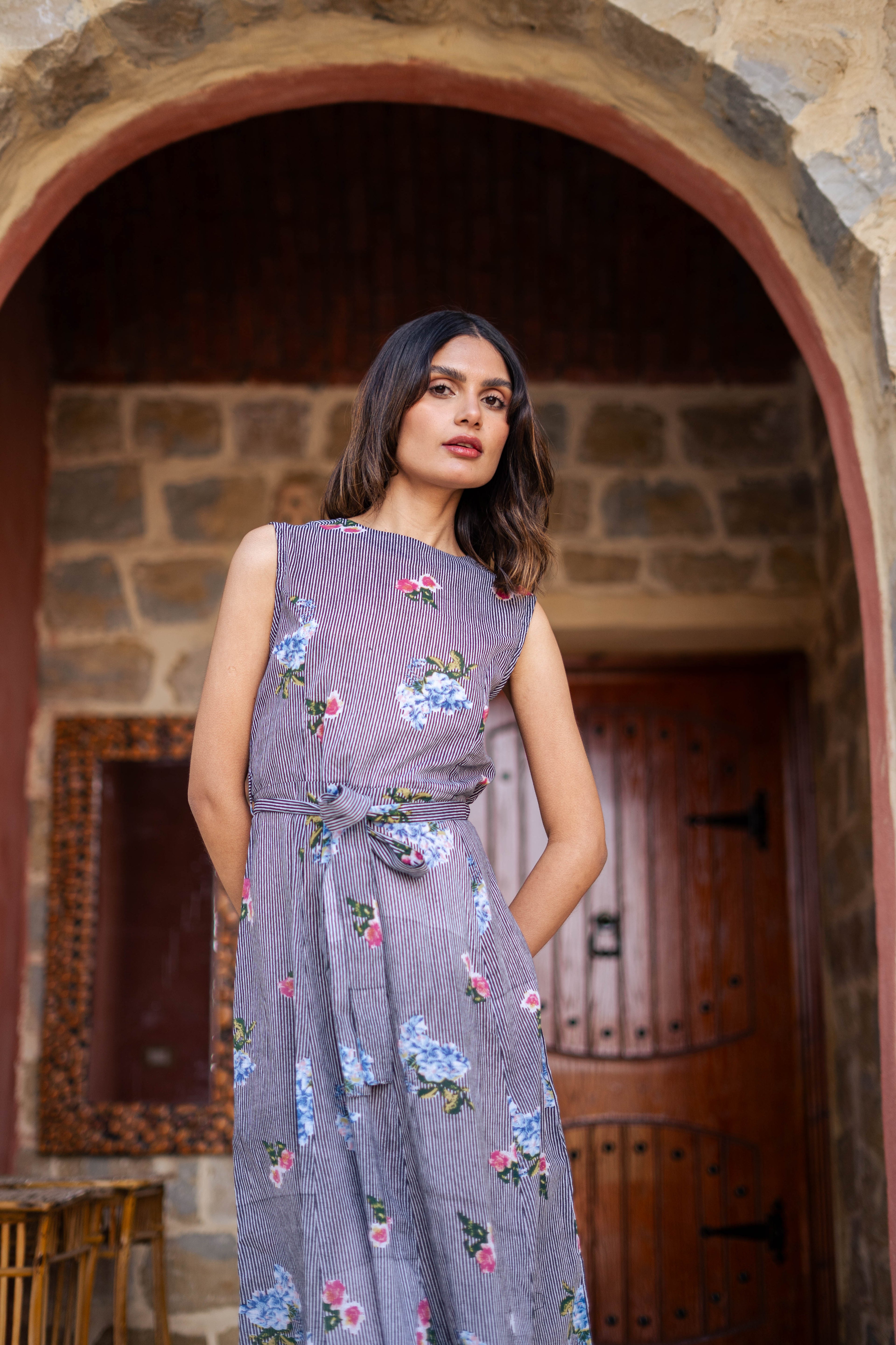 Cotton Round Neck Floral Printed Dress