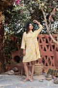 Yellow Cotton Shirt Collar Abstract Printed Dress