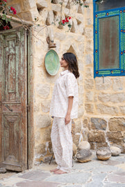 White Shirt Collar Floral Printed Pure Cotton Night Suit