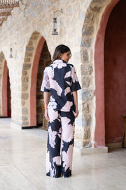 Black Shirt Collar Linen Dyed Co-Ords Set