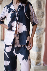 Black Shirt Collar Linen Dyed Co-Ords Set