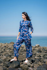 Women Blue Cotton Printed Night Suit Set - SanskrutiHomes 