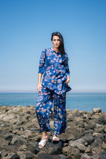 Women Blue Cotton Printed Night Suit Set - SanskrutiHomes 