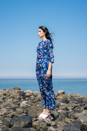 Women Blue Cotton Printed Night Suit Set