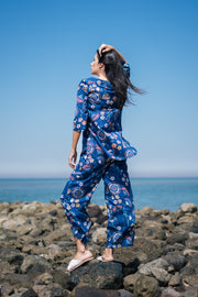 Women Blue Cotton Printed Night Suit Set