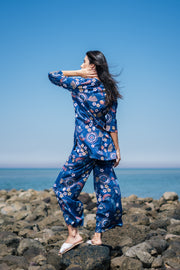 Women Blue Cotton Printed Night Suit Set