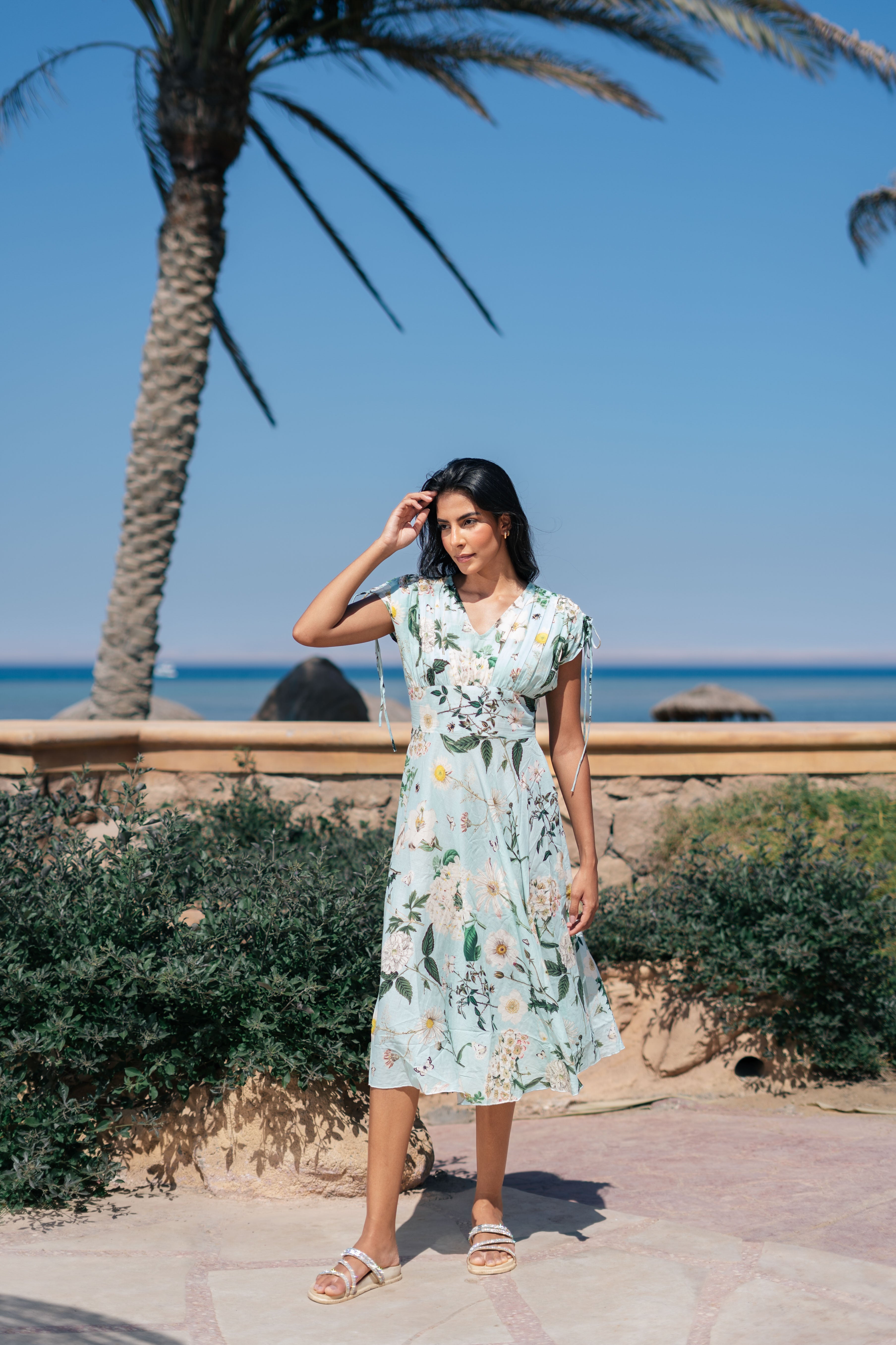 Floral Printed V-Neck Dress for Women - SanskrutiHomes 