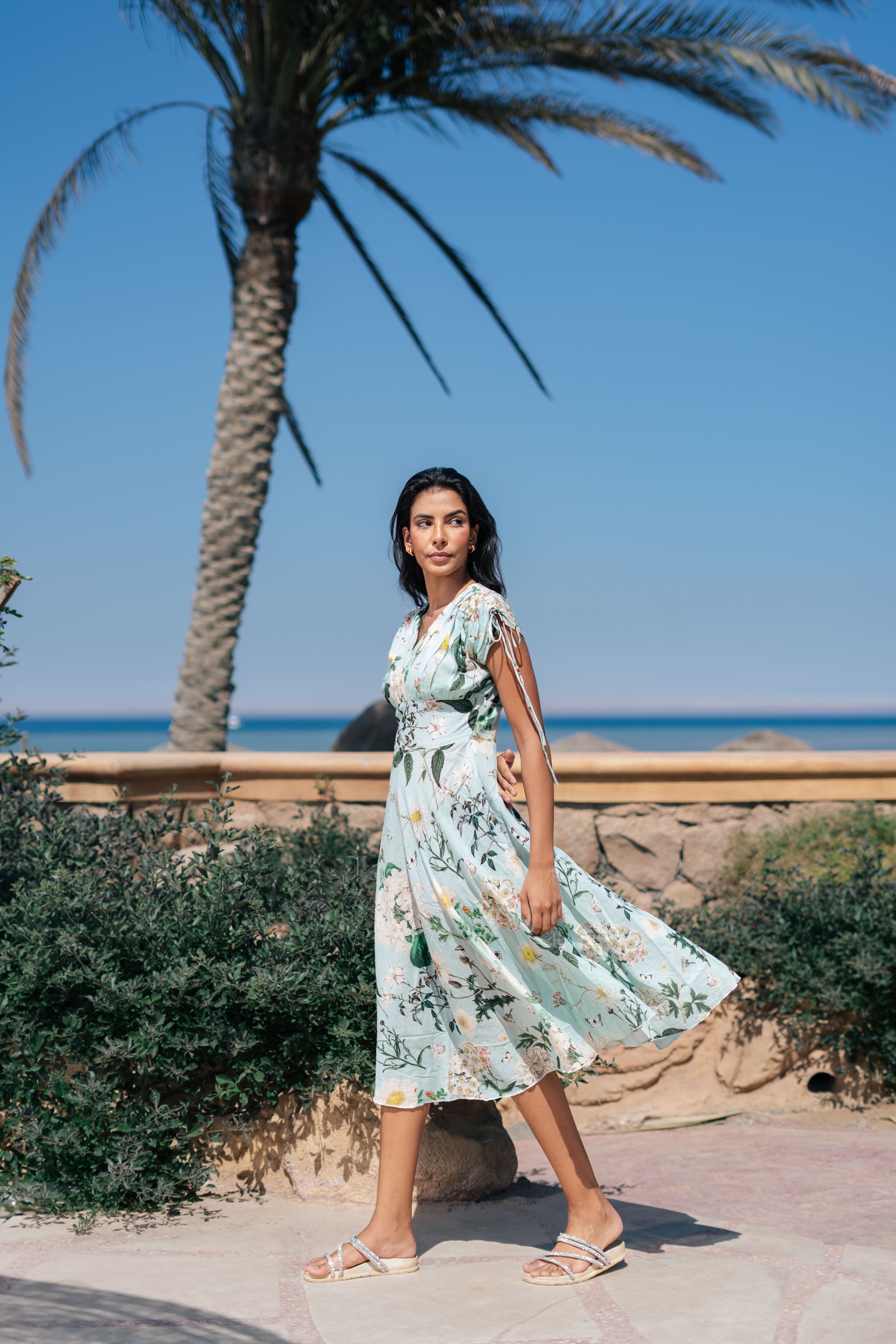 Floral Printed V-Neck Dress for Women - SanskrutiHomes 