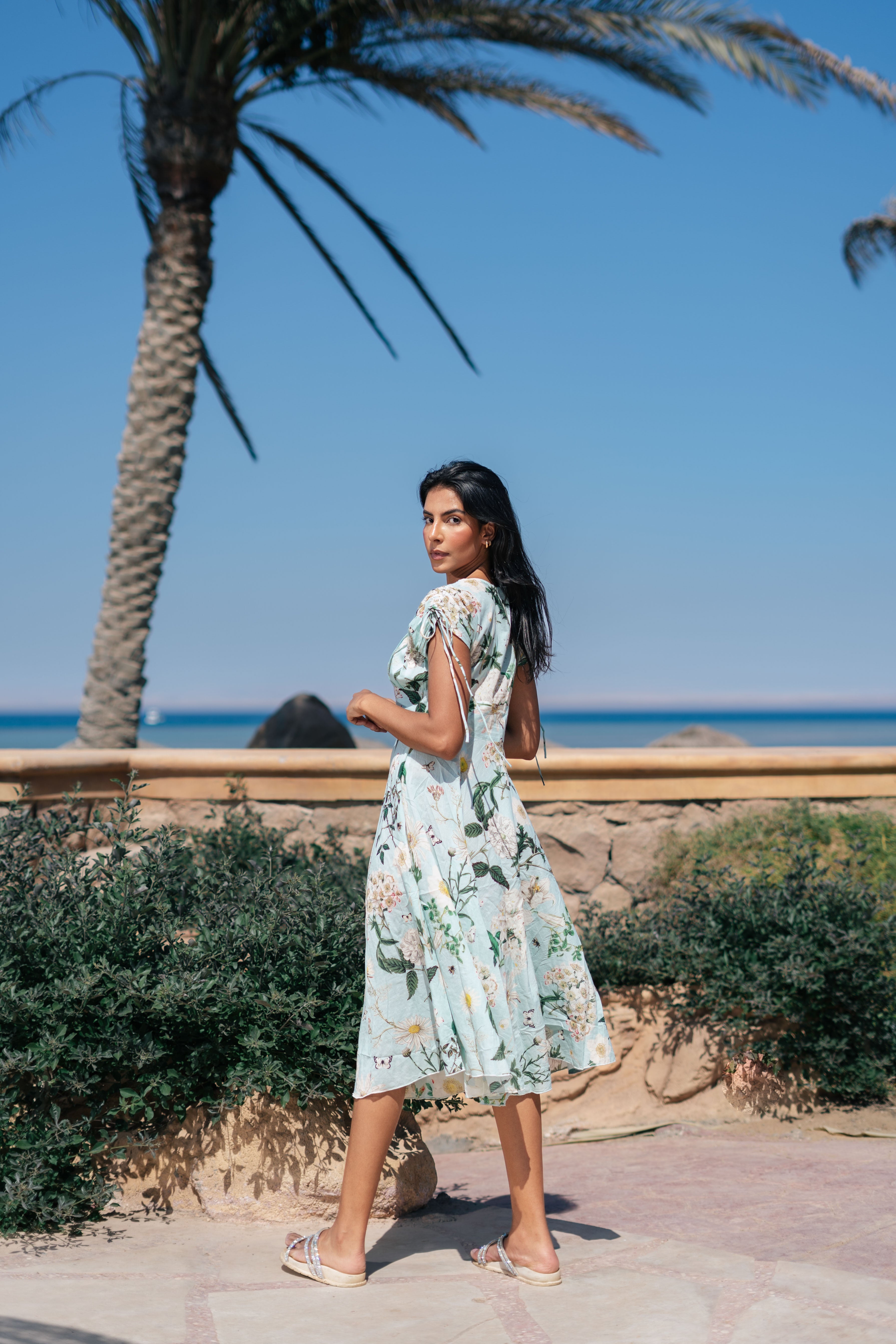 Floral Printed V-Neck Dress for Women - SanskrutiHomes 