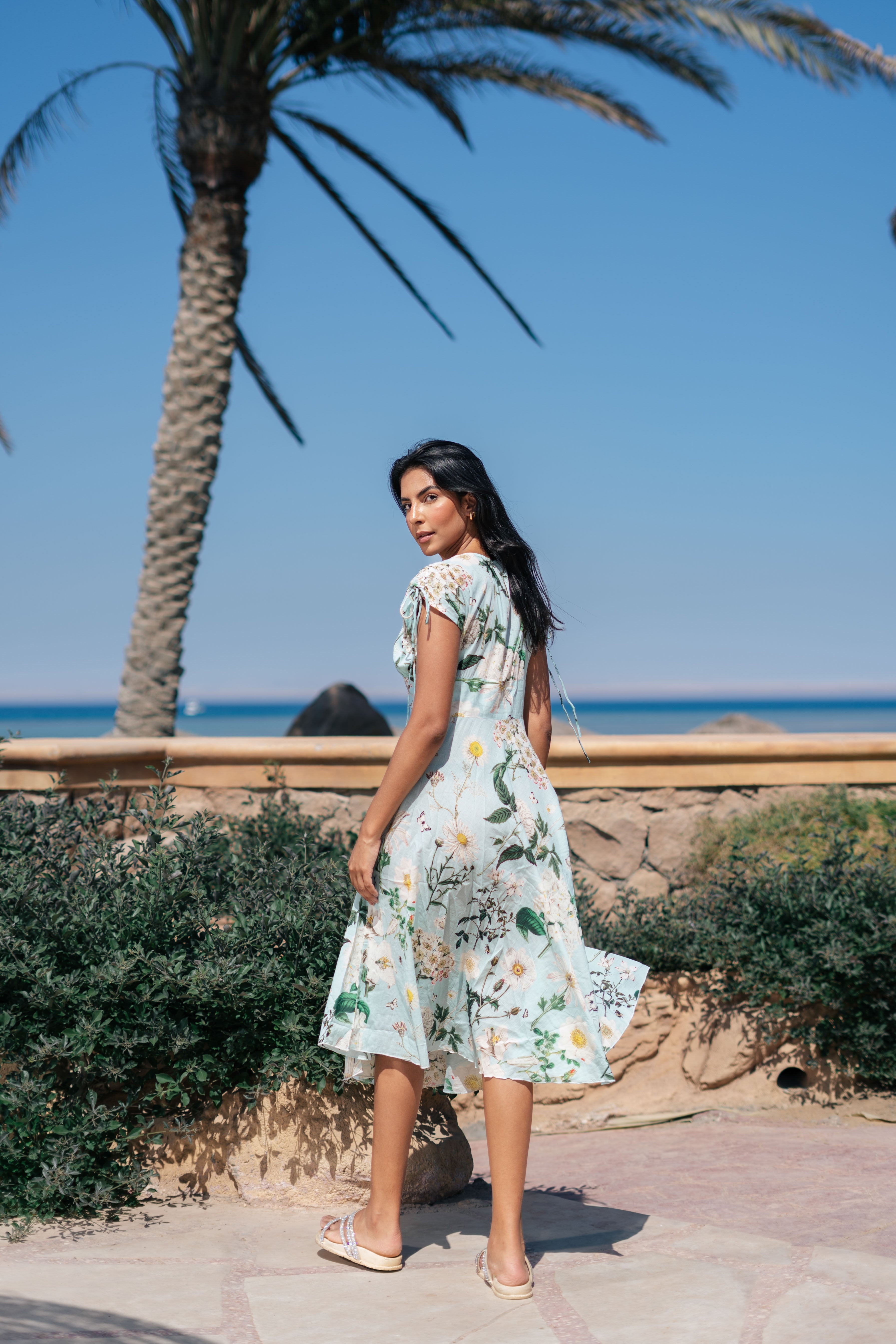 Floral Printed V-Neck Dress for Women - SanskrutiHomes 