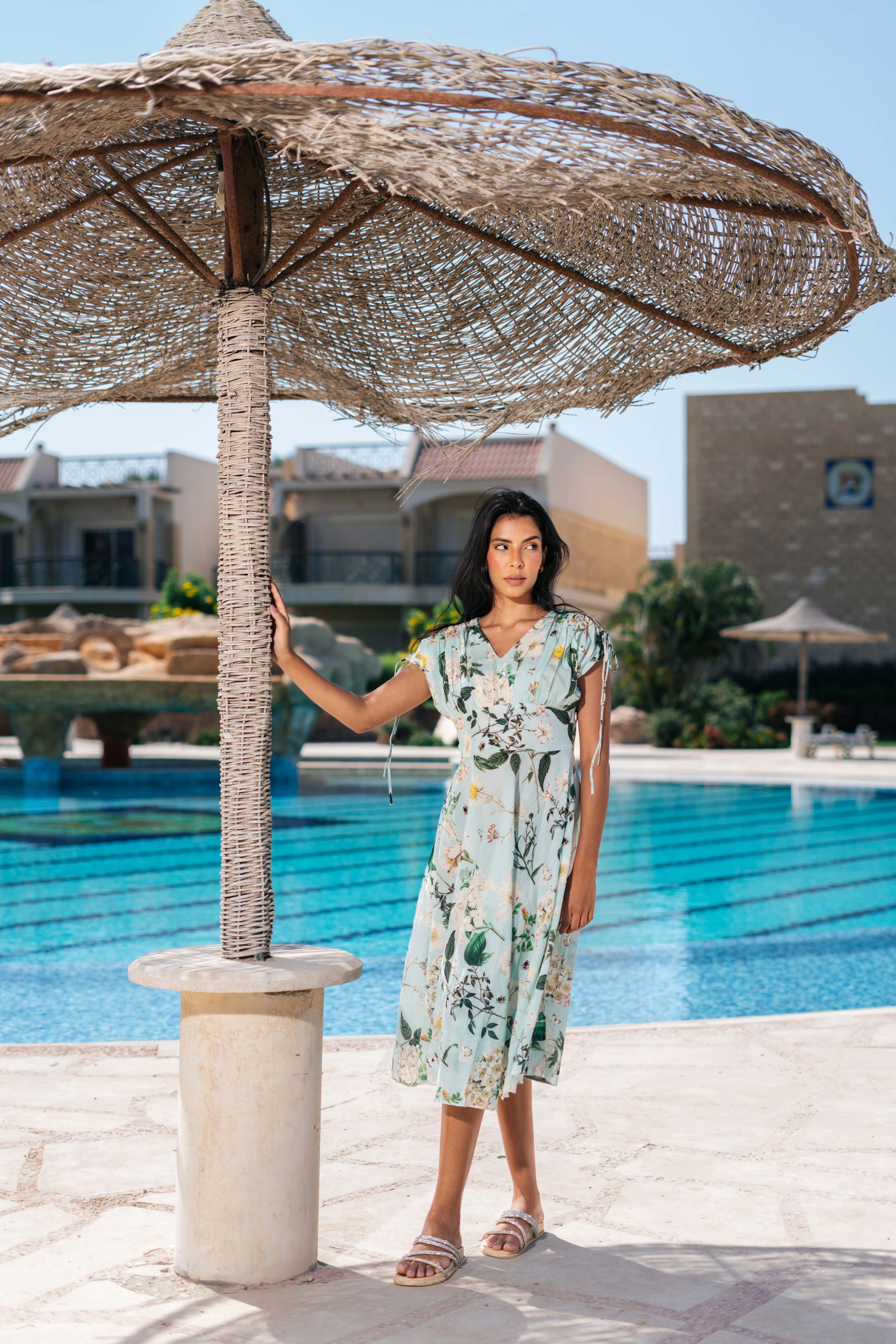 Floral Printed V-Neck Dress for Women - SanskrutiHomes 