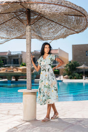 Floral Printed V-Neck Dress for Women - SanskrutiHomes 