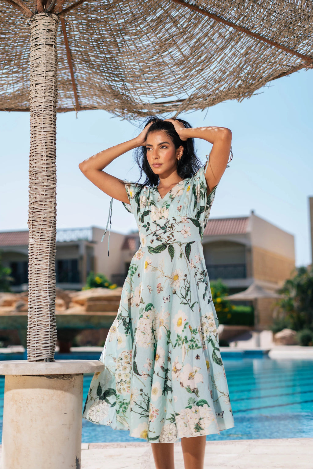 Floral Printed V-Neck Dress for Women - SanskrutiHomes 