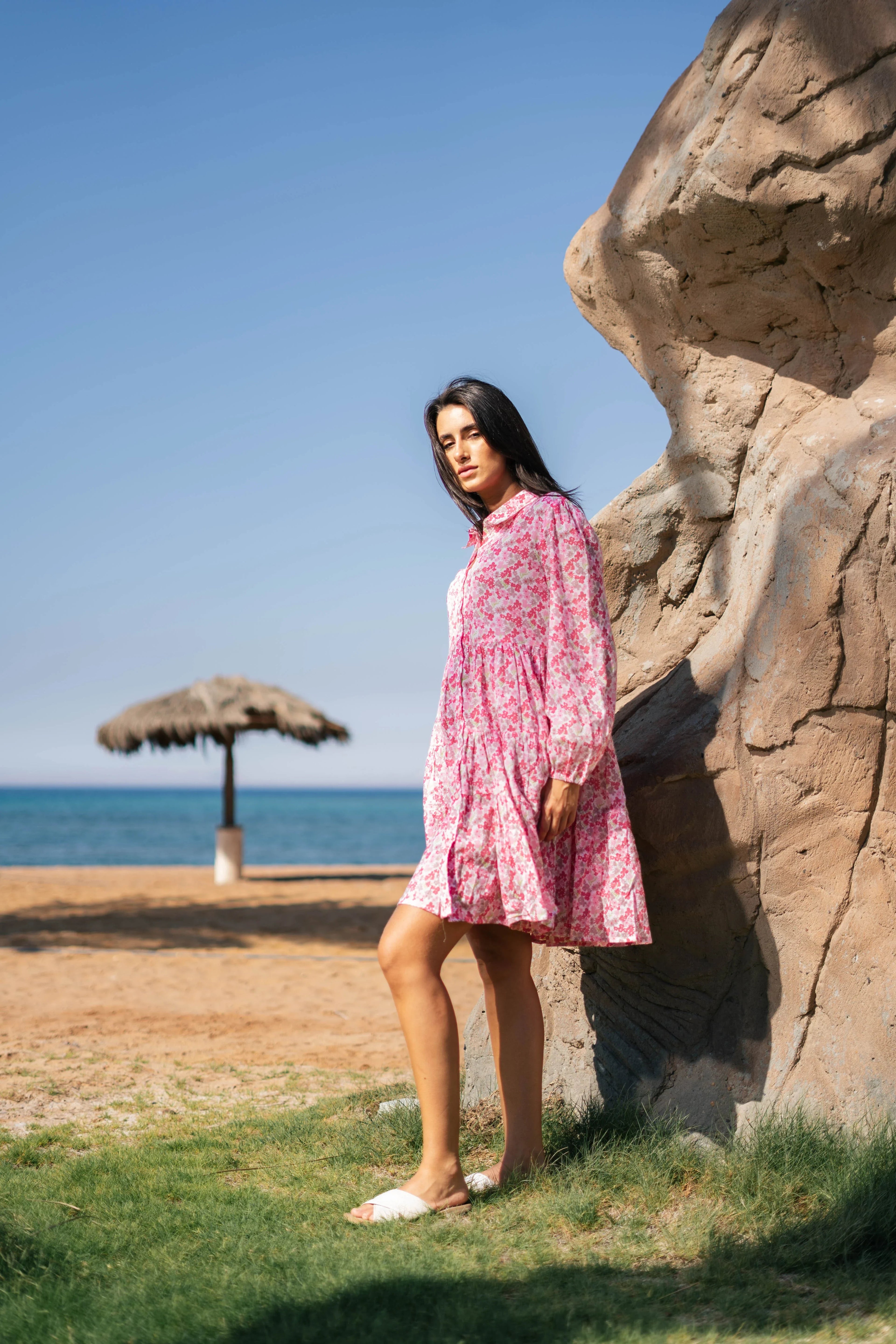 Pink Floral Printed Full Sleeve Dress - SanskrutiHomes 