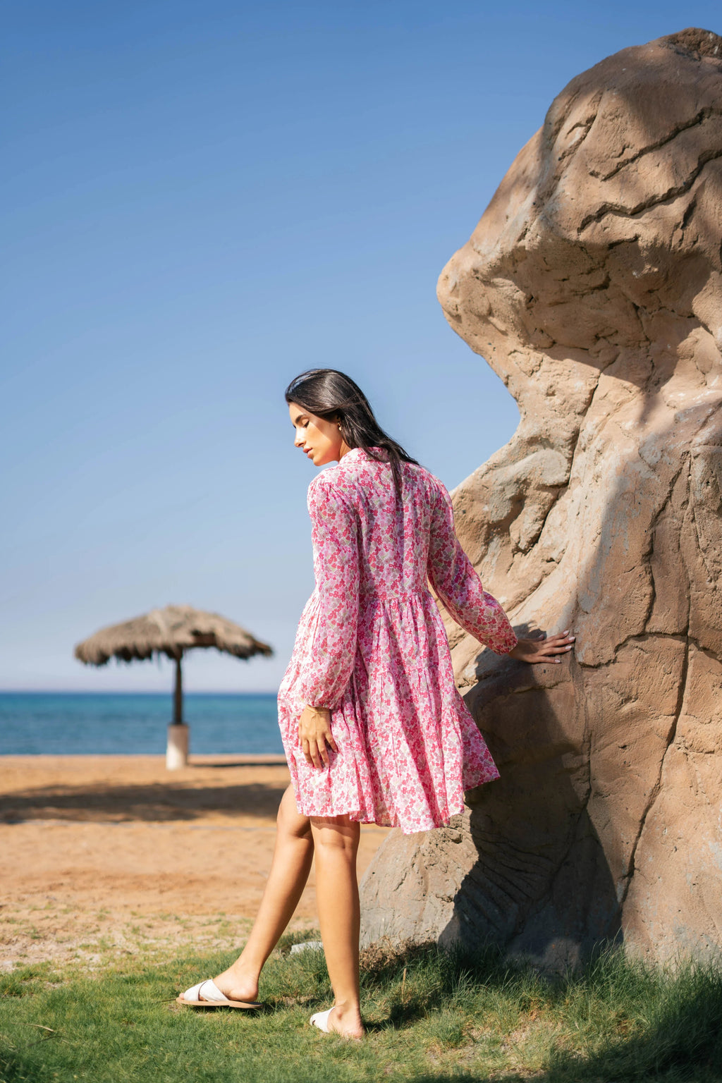 Pink Floral Printed Full Sleeve Dress - SanskrutiHomes 