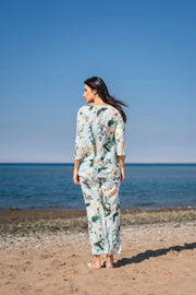 Green Flower Printed Night Suit Set - SanskrutiHomes 