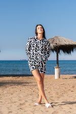 Black Printed Cotton Night Suit with Shorts - SanskrutiHomes 