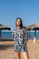 Black Printed Cotton Night Suit with Shorts - SanskrutiHomes 