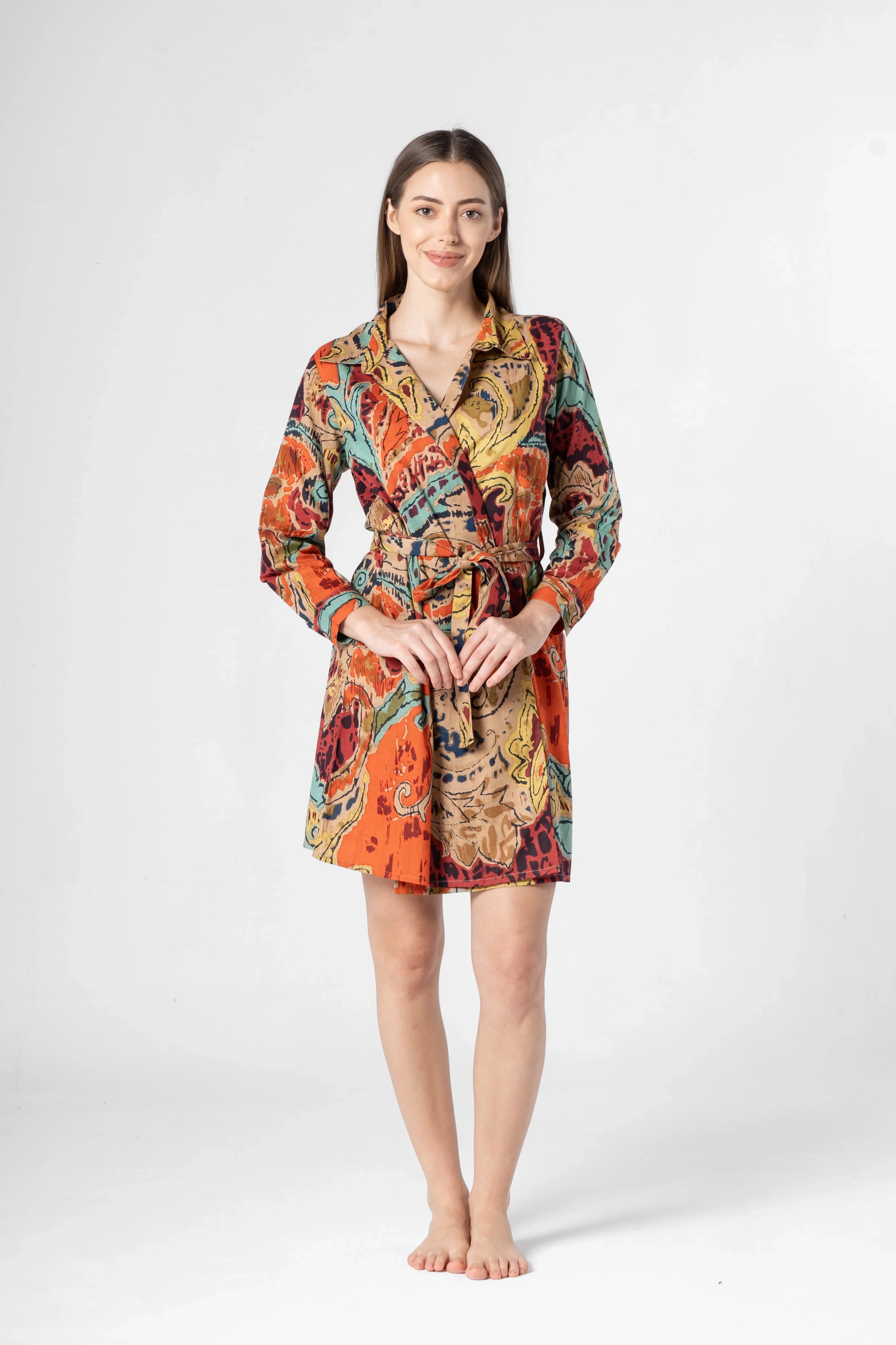 Multicolor V-Neck Dress for Women - SanskrutiHomes 