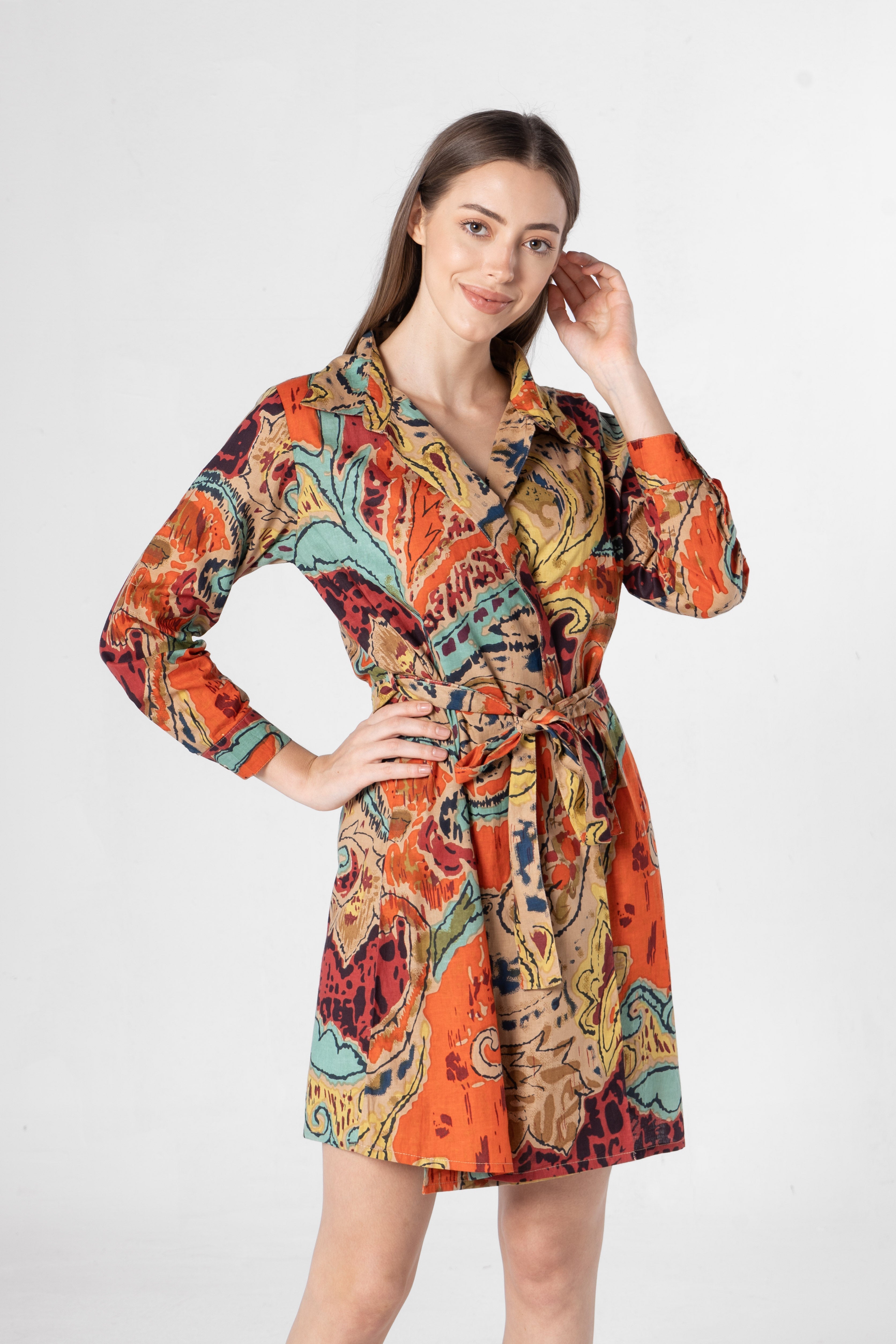 Multicolor V-Neck Dress for Women - SanskrutiHomes 
