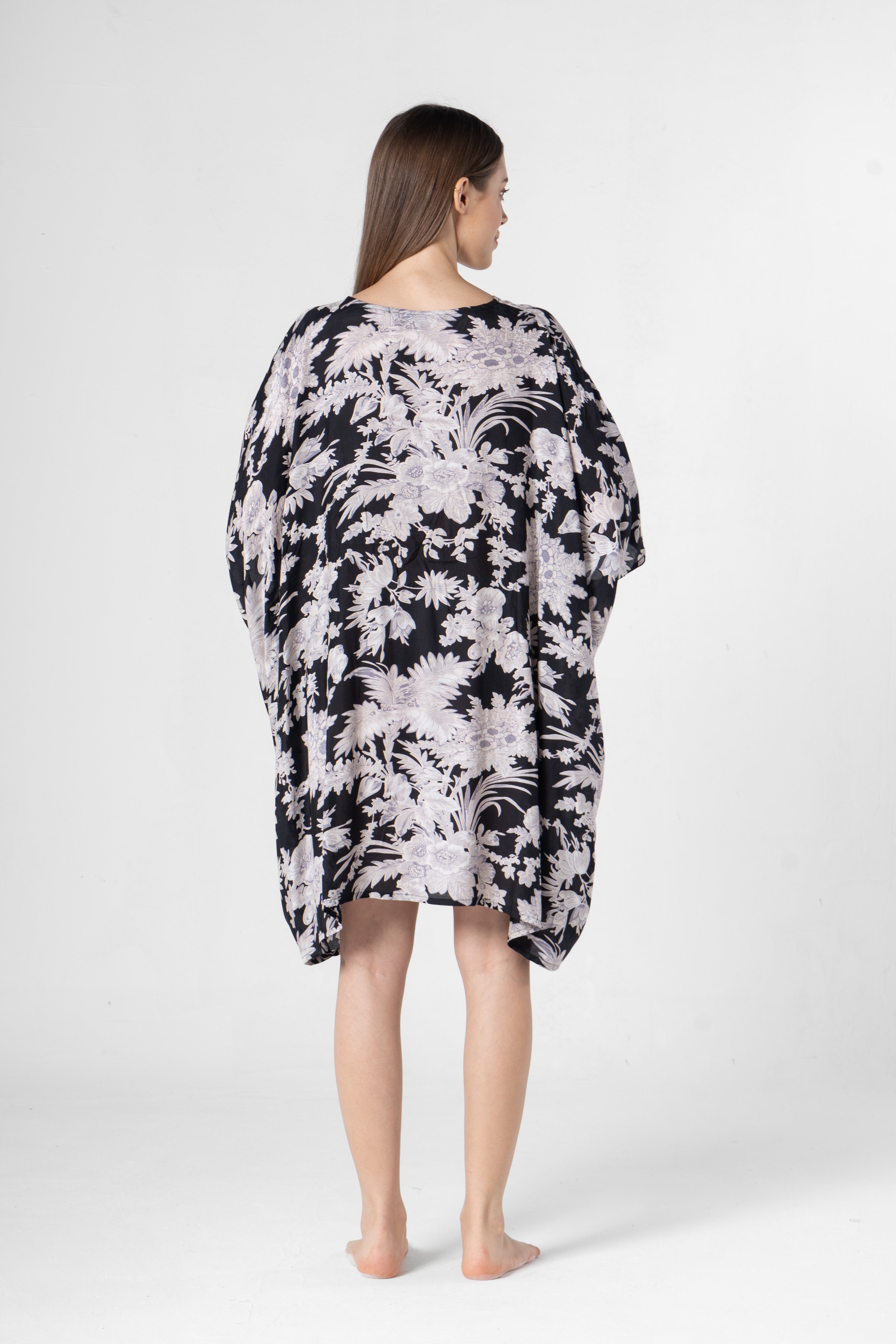 Black Flower Printed Night Dress - SanskrutiHomes 