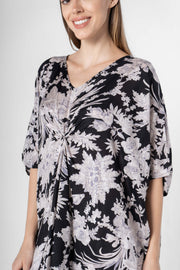 Black Flower Printed Night Dress - SanskrutiHomes 