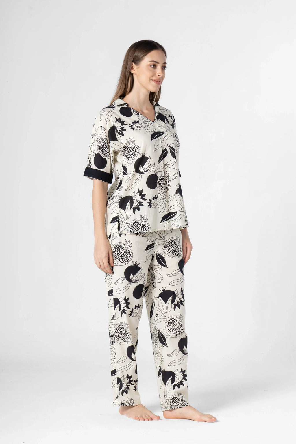 Fruit Printed Black and White Night Suit Set - SanskrutiHomes 