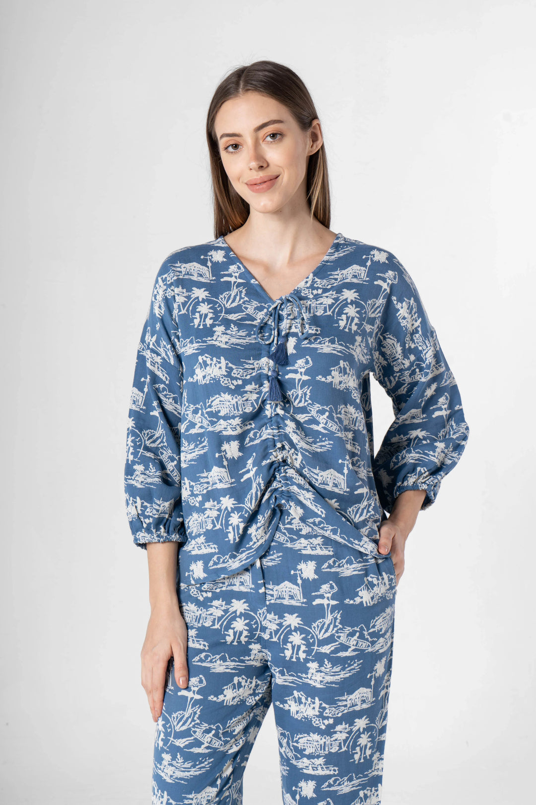 Blue Cotton Printed Co-ords Set for Women - SanskrutiHomes 
