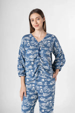 Blue Cotton Printed Co-ords Set for Women - SanskrutiHomes 