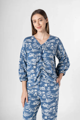 Blue Cotton Printed Co-ords Set for Women - SanskrutiHomes 