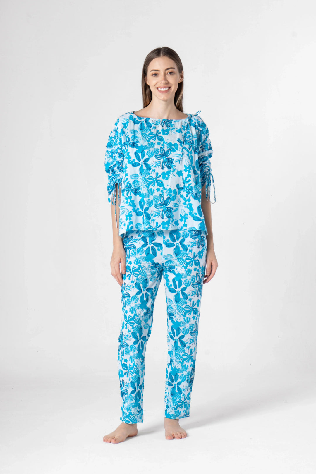 Blue Cotton Printed Co-ords Set for Women - SanskrutiHomes 