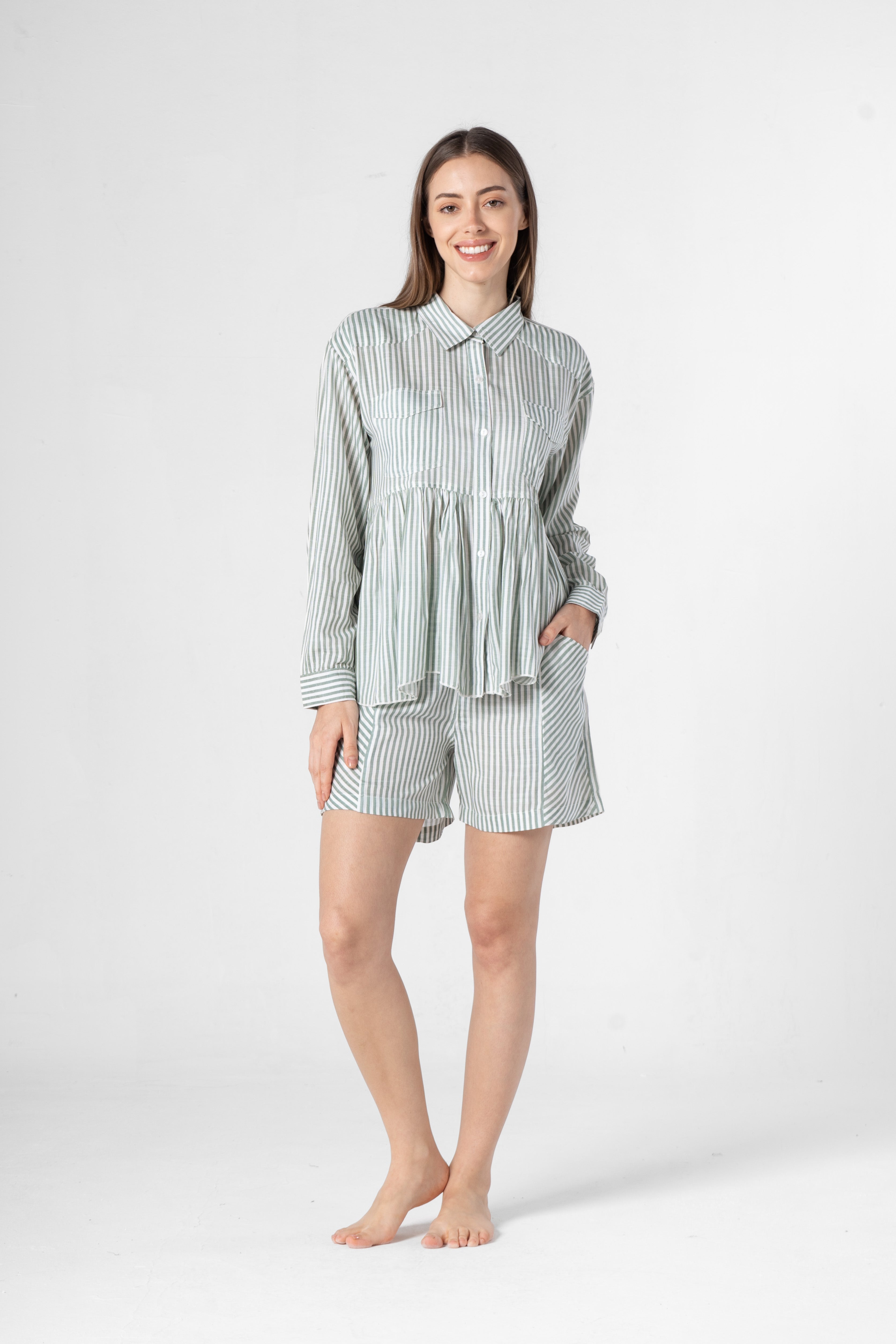 Cotton Strips Printed Co-ords Set with Shorts - SanskrutiHomes 