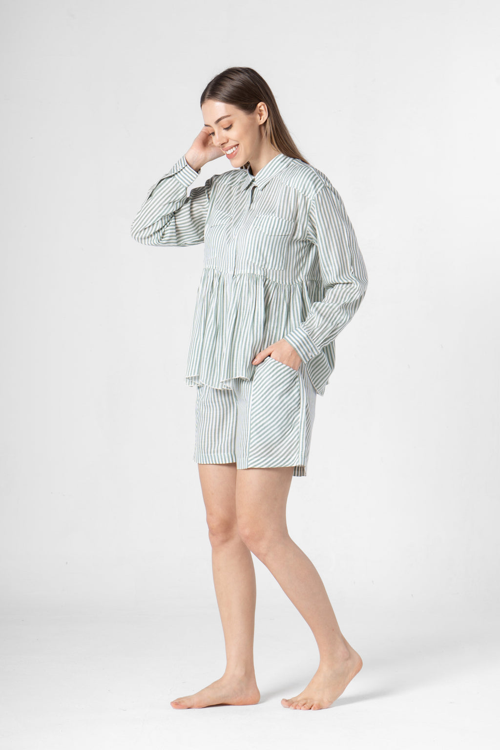 Cotton Strips Printed Co-ords Set with Shorts - SanskrutiHomes 