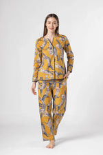 Yellow Animal Print Cotton Night Suit Set - SanskrutiHomes 
